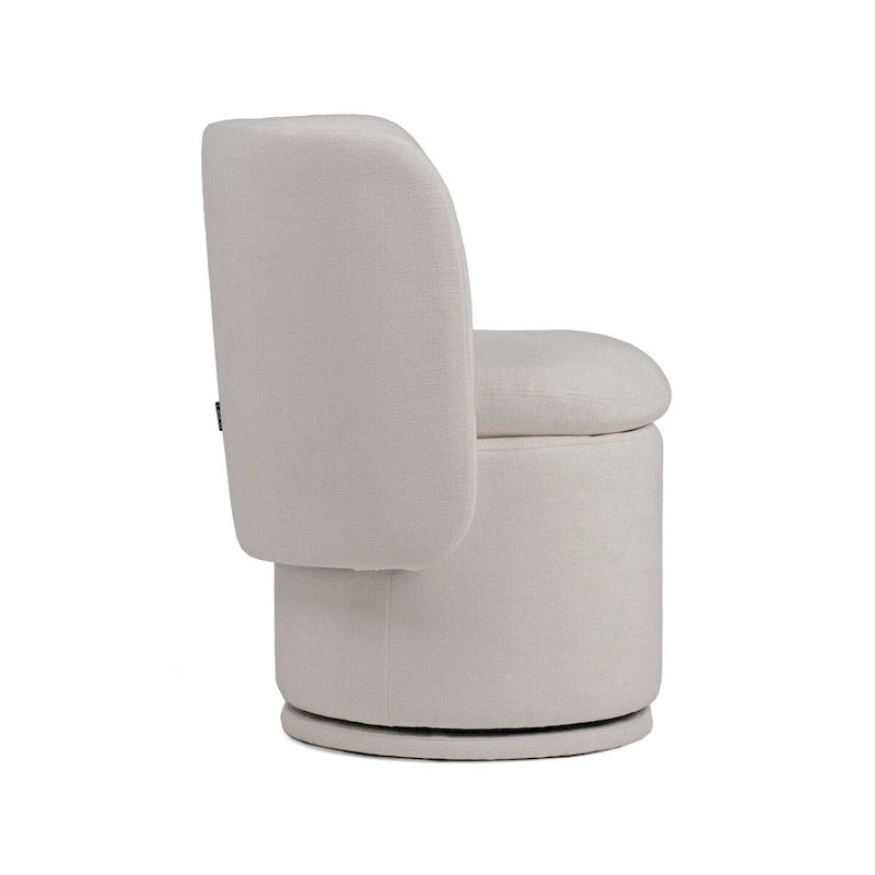 Chaise de salle à manger pivotante de 26 pouces, tissu blanc cassé, dossier cabriolet, bois