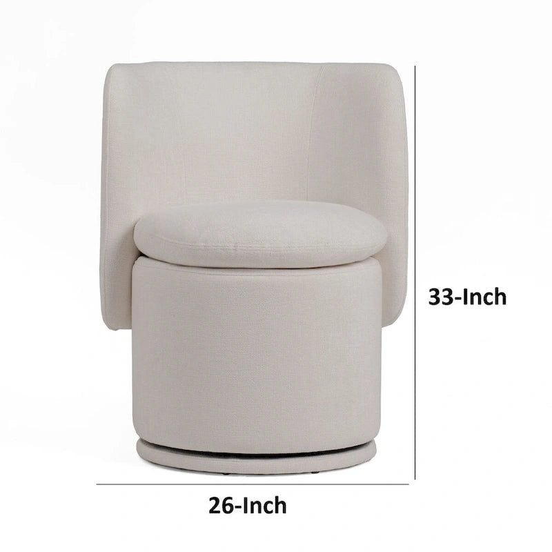 Chaise de salle à manger pivotante de 26 pouces, tissu blanc cassé, dossier cabriolet, bois