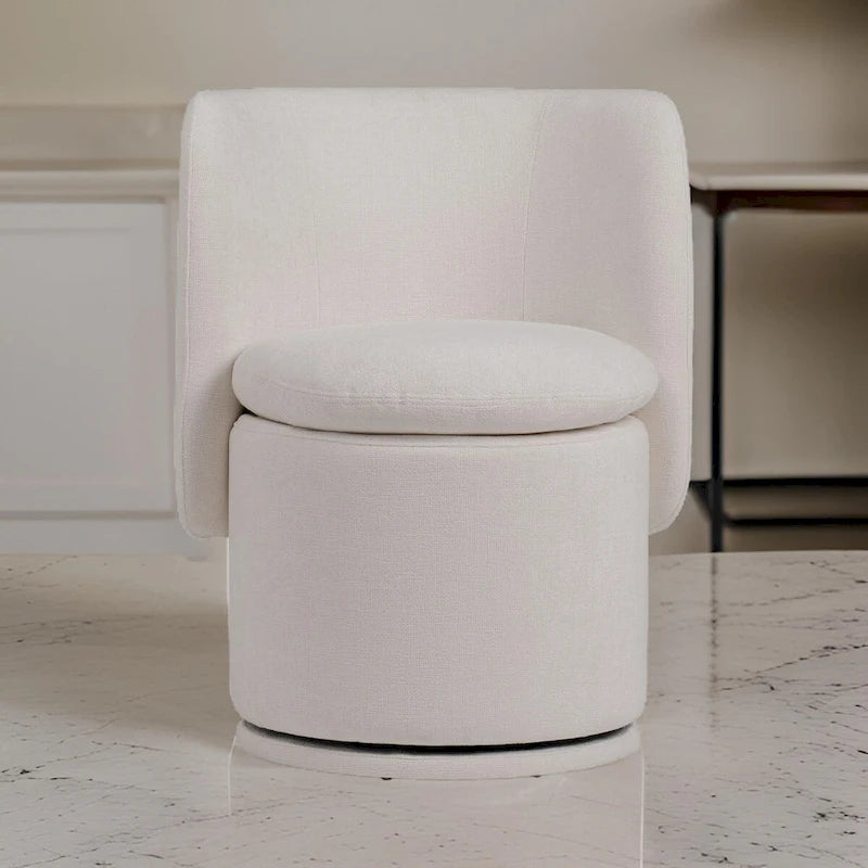 Chaise de salle à manger pivotante de 26 pouces, tissu blanc cassé, dossier cabriolet, bois
