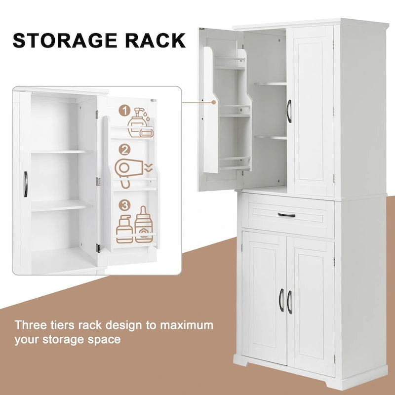 Meuble de Rangement Salle de Bain avec Portes et Tiroir,Multiples Espaces de Rangement,Étagère Réglable