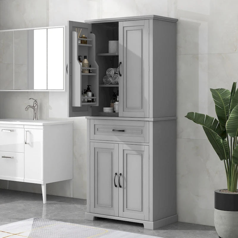 Meuble de Rangement Salle de Bain avec Portes et Tiroir,Multiples Espaces de Rangement,Étagère Réglable