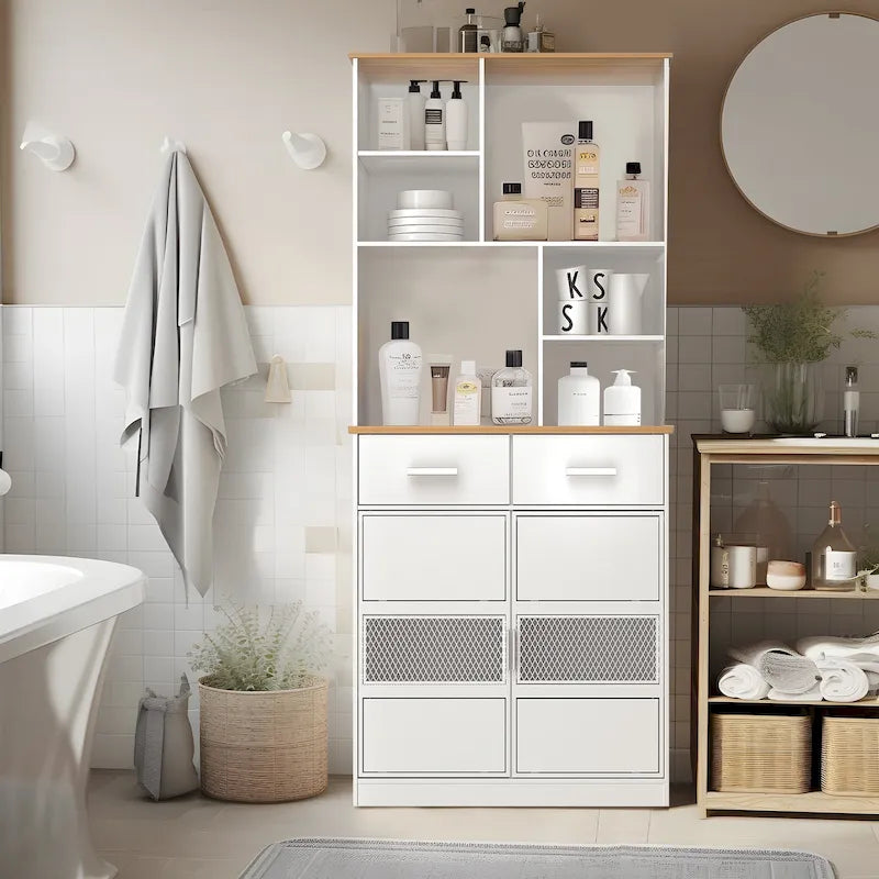 Colonne de rangement à linge de 183 cm - Blanche