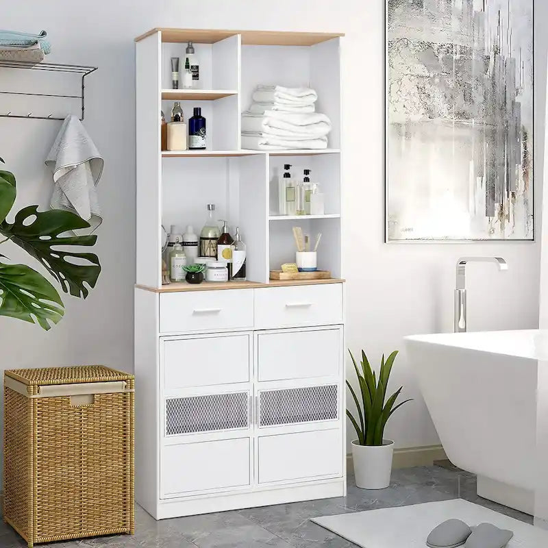 Colonne de rangement à linge de 183 cm - Blanche